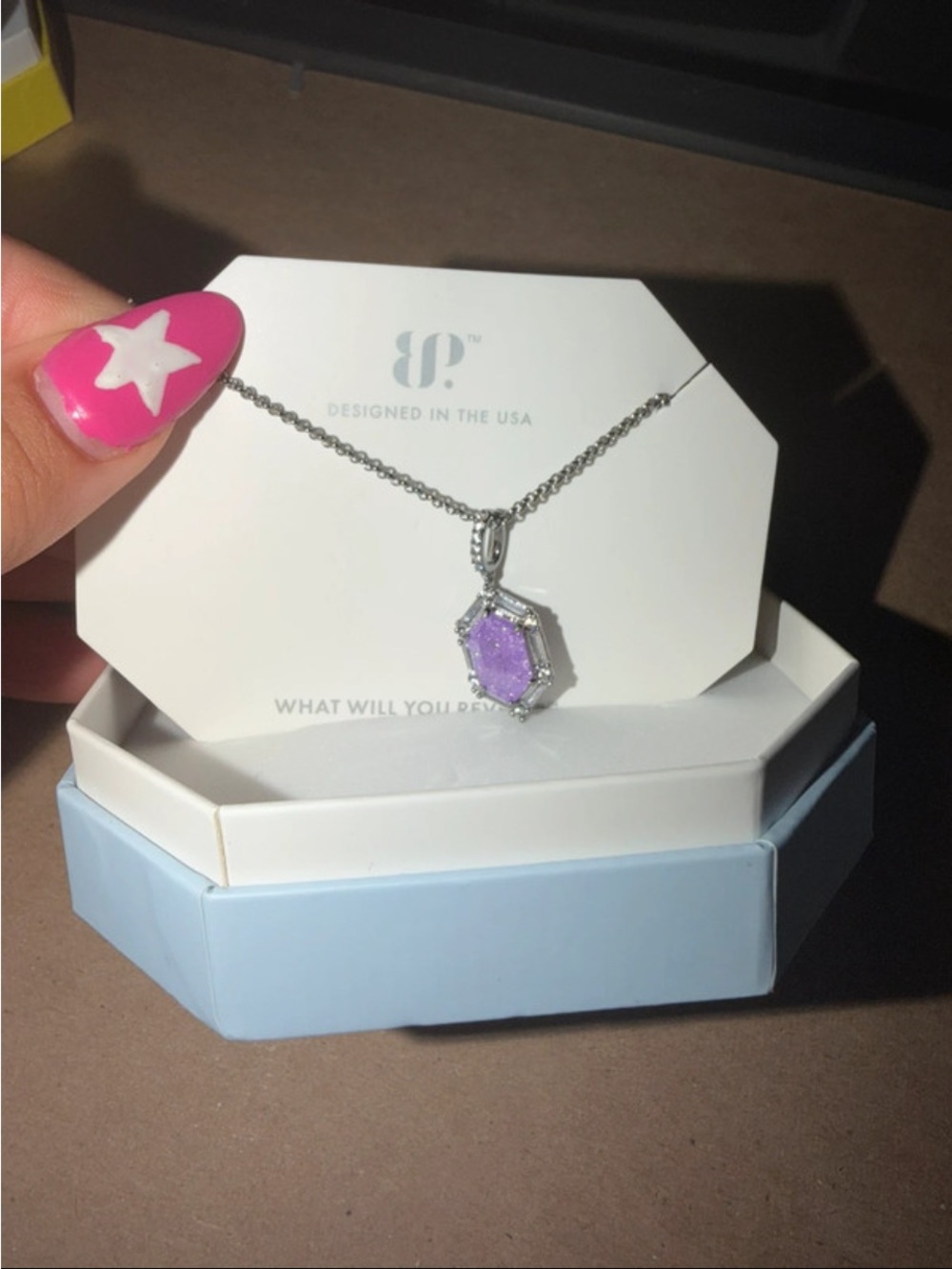 Sterling Silver Necklace with Lilac Druzy Pendant